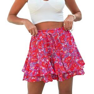 SimpleFun Floral Ruffle Flowy Skort with Shorts  Flared Mini Skirt Size Large